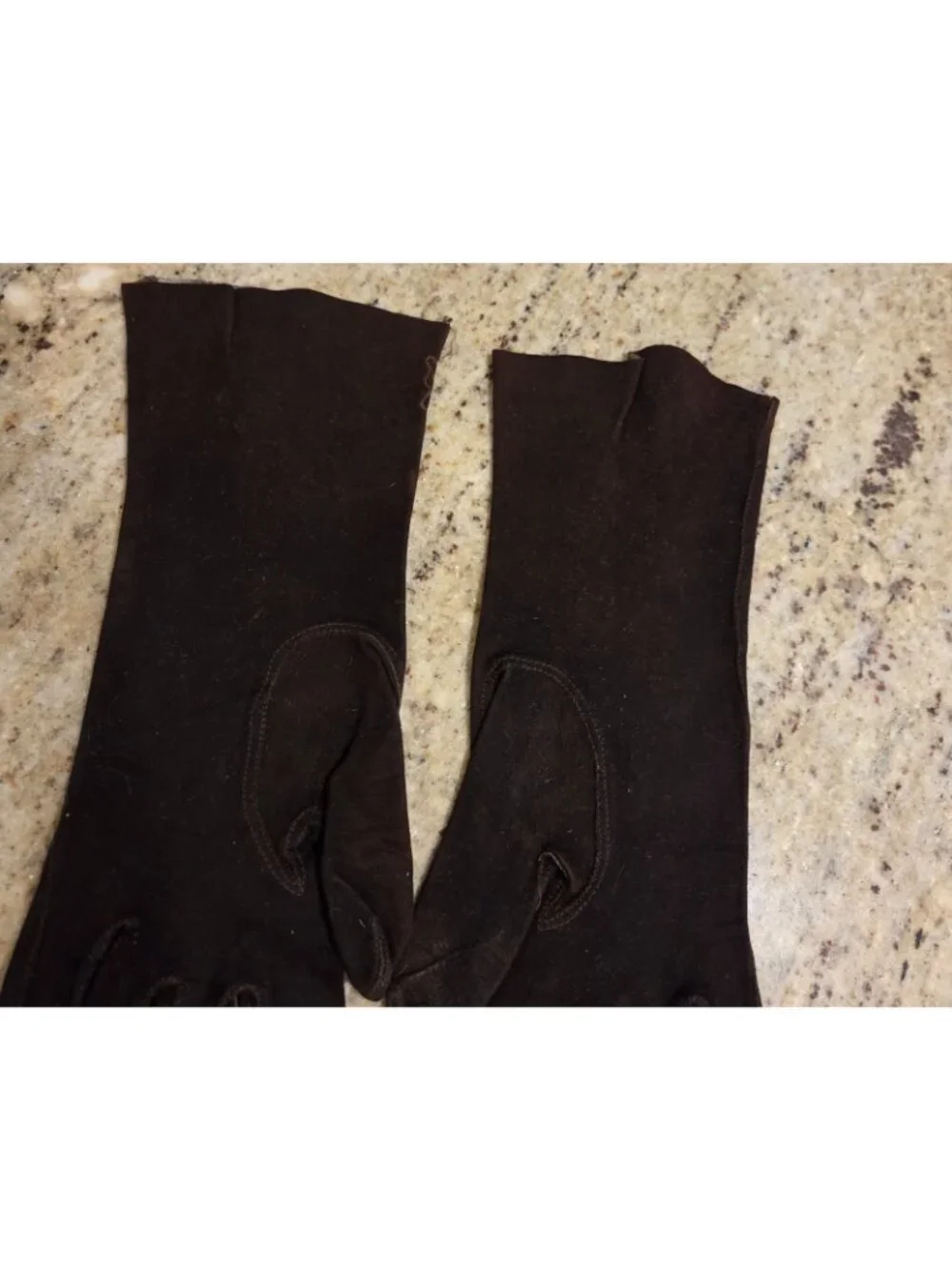 Vintage Womens Size S Brown Suede Leather Formal Gloves Stripple Scroll